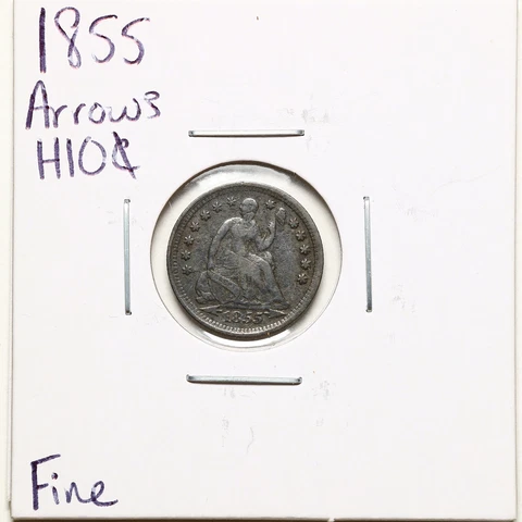 1855 Arrows H10C Seated Liberty Half Dime in Fine Condition #BH00111 Cover