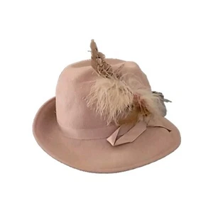 Vintage Lancaster Wool Derby Hat Feather Detail Light Beige - Picture 1 of 2