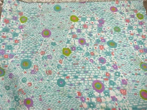 Vintage Mod Floral Blue and White Fabric Crepe Poly Klopman Mills USA 60x44" - Picture 1 of 6