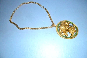 Vintage Lucien Piccard großer König Neptun Anhänger Halskette mit grünen Steinen - Bild 1 von 7