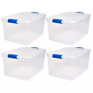 Homz 66-Quart Clear Plastic Stackable Storage Containers w/ Latch Lid, 4 Pack - Picture 1 of 8