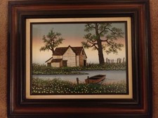 H. Hargrove 1984 Original Oil Painting "Lakehouse." Artist signed. 