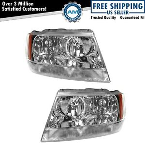 Headlights Headlamps Left & Right Pair Set For 1999-2004 Jeep Grand Cherokee