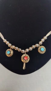 Collar Navajo Coral Turquesa Esterlina Vintage - Imagen 1 de 10