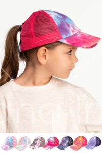C.C Kids Children Girl Tie Dye Ponytail Messy Bun Tucker Baseball Cap Hat - Picture 1 of 14