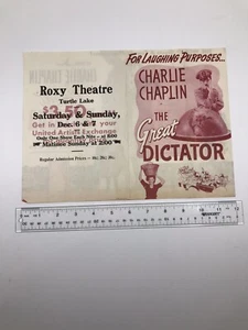 The Great Dictator 1940 Herald Charlie Chaplin Roxy Theater Turtle Lake ND - Picture 1 of 6