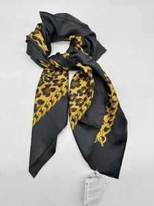 ECHO leopard print 100% silk women's square scarf - BLACK / GOLD - Picture 1 of 7
