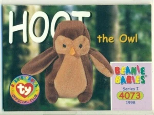 BEANIE BABIES TRADING CARD - SERIES 1 - SERIES I - HOOT THE OWL #4073 - Picture 1 of 2