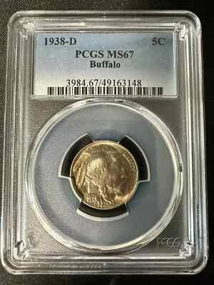 1938 D Buffalo Nickel PCGS MS67 Toned -BEAUTIFUL COIN - SEE STORE WW1-WW2 MEDALS - Image 1 of 4