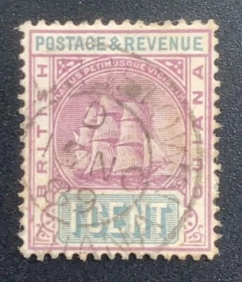Guayana Británica 1889 velero 1c púrpura opaco y gris pizarra - usado (SG 193) Foto 1 de 2