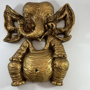 Gold Elephant wall hanging Mid Century Modern Style Relief Safari 1972 - Picture 1 of 8