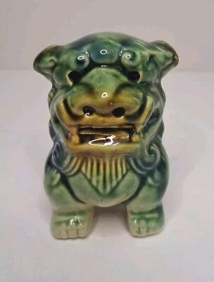 Chinese Foo Dog Fu Lion Figurine Glazed Ceramic 3.75" - Image 1 of 4