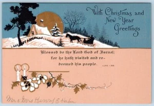 1920-30's ONE SIDED CHRISTMAS CARD BLESSED BE THE LORD GOD OF ISRAEL LUKE 1:68 - Picture 1 of 2