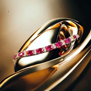 Tennisarmband 14,6 kt simulierter weißer Stein & roter Stein Goldplatte über Messing - Bild 1 von 3