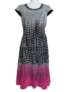 Anne Klein Dress 6 Geometric Stretch Black Pink Short Cap Sleeve A Line Small 6 - Picture 1 of 7