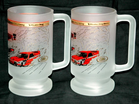 PAIR - NHRA National Hot Rod Assn. Championship Drag Racing Mugs Beer Steins 22K Cover