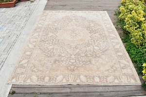 Alfombra Turca Oushak 204x280cm Vintage Color Desteñido Medallón Diseño Floral 6x9 - Imagen 1 de 12