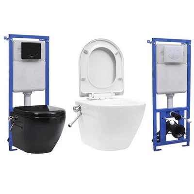 Hänge Wand WC mit Einbau-Spülkasten Spülrandlos Keramik Toilette Hängetoilette - Bild 1 von 4