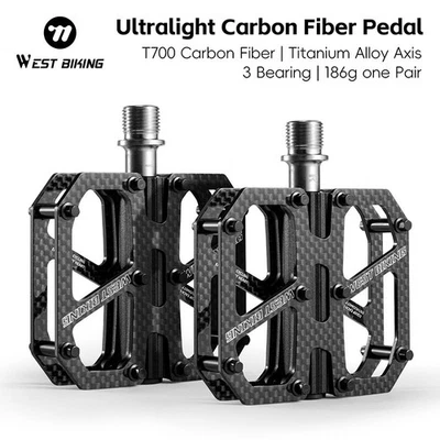 WEST BIKING Fibra de Carbono Titanio Eje 3 Rodamientos Bicicleta Bicicleta Pedales Planos Negro Foto 1 de 4