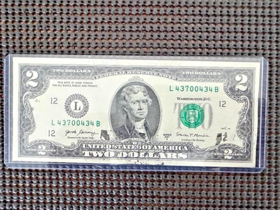 Two - 2017 A $2 Bills  SN L43700434B & SN L43700460 Ink Smudge Error Notes UNC - Image 1 of 4