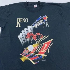 Vintage Reno Nevada Shirt Mens XL Black 90s Gambling Casino Cards Dice Slot Tee - Picture 1 of 7