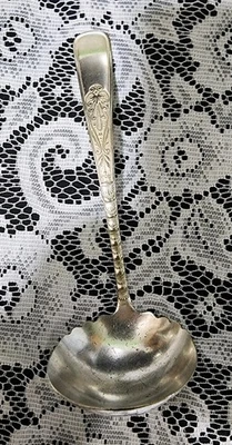 👌¡ANTIGUO c1889! CUCHARÓN DE SALSA ASIRIO-GRIEGO "7 1/8" PLATEADO ENVEJECIDO 🤎 Foto 1 de 4