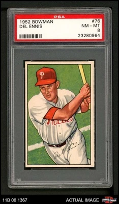 1952 Bowman #76 Del Ennis Phillies PSA 8 - NM/MT - Image 1 of 2