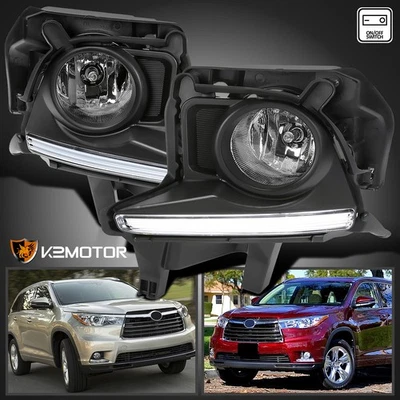Fits 2014-2016 Toyota Highlander Driving Fog Lights Lamps+LED DRL Bezel+Switch - Image 1 of 4