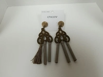 Chico's New No Droop® Bronze/Brown Fringe Teakwood Earrings ~ Nickel Free - Image 1 of 4