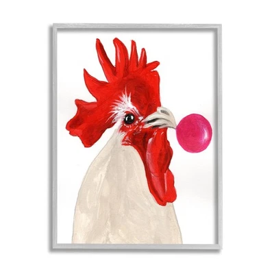 Rooster Blowing Bubblegum Gray Framed Giclee Art Design by Coco de Paris - Image 1 of 4