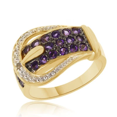 Anillo con hebilla redondo de 1 2/3 quilates amatista y topacio chapado en oro amarillo de 14 quilates Foto 1 de 2