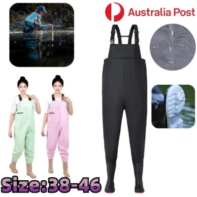 Women Fishing Chest Waders Waterproof PVC Pants Boots Breathable Outdoor Wading - Image 1 of 4