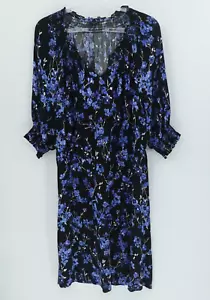 Talbots Plus Midi Dress Womens 3x Black Floral Bloomcore Balloon Sleeve Stretch - Picture 1 of 11