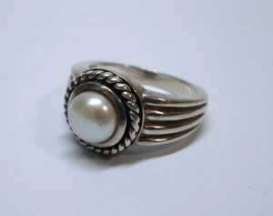 Vintage MABE PEARL & STERLING SILVER RING Size 7 - Signed NV 6.2 Grams - Picture 1 of 8