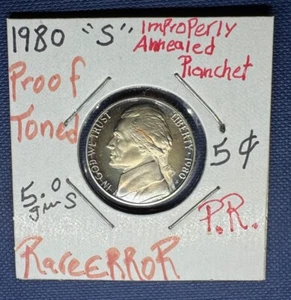 1980 S 5c Jeffreson Nickel Rare Error improperly Annealed  Planchet Proof 😎😎 - Picture 1 of 9