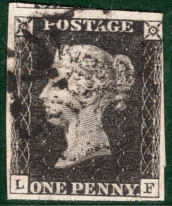 GB PENNY BLACK QV 1840 Stamp SG.2 1d Plate 4 (LF) Used MX Cat £425- REDS79 - Picture 1 of 6