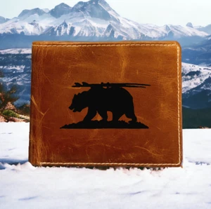 Grizzly Surfer Leather Wallet Bifold Premium Quality Buffalo Beach Waves NEW - Picture 1 of 10