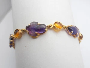 Braccialetto in Oro Giallo 18 Kt con Topazio e Ametista - Bracciale Pietre - Picture 1 of 9