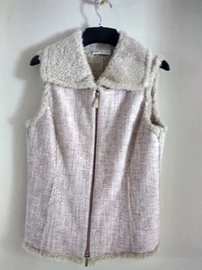 DANA BUCHMAN Pink Beige Boucle Tweed Sherpa Lined Zip Front Vest Size 6 - Picture 1 of 5