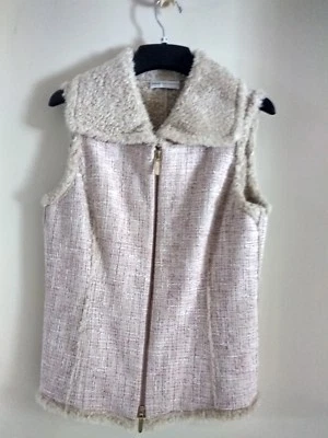 Chaleco DANA BUCHMAN Rosa Beige Boucle Tweed Sherpa Forrado Cremallera Frontal Talla 6 Foto 1 de 4