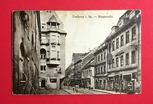 Postal Freiberg en Sa. alrededor de 1920 vista a Burgstrasse con tiendas (49422 - Imagen 1 de 2