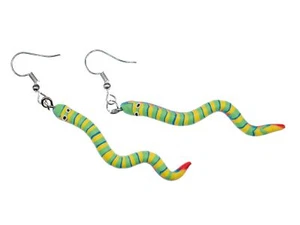 Snake Worm Earrings Reptile Serpent Regenwurm Sweet Miniblings Hanging Colourful - Picture 1 of 5