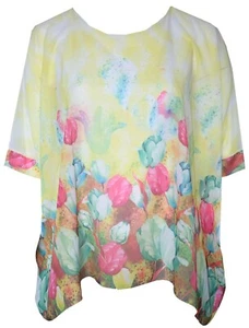 Top da donna stampa floreale bianco giallo stampa poncho foderato caftano taglia unica taglia plus - Foto 1 di 2