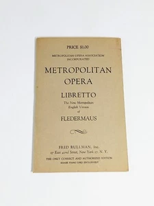 Metropolitan Opera Assoc Inc Official Libretto Fledermaus Fred Rullman Booklet - Imagen 1 de 4