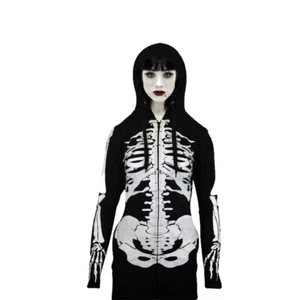 Damen Open Face Skelett Hoodie Sweatshirt Halloween Body Long Hoodie - Bild 1 von 5