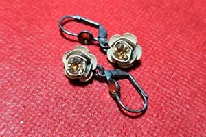 Vintage Pair Michal Negrin Shape Rose Jewelry Gold Swarovski Crystals Earrings - Picture 1 of 5