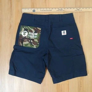 aape by a bathing ape Logo Print Navy Blue Short Sz L Camo - Picture 1 of 4