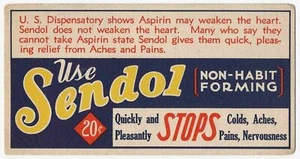 Sendol for Colds, Aches, Pains, Nervousness - Vintage Ink Blotter - Picture 1 of 1