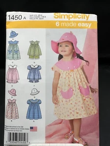 Simplicity 1450 Sewing Pattern Dress Top Panties Hat Toddler Girl Sz 1/2-4 UNCUT - Picture 1 of 2