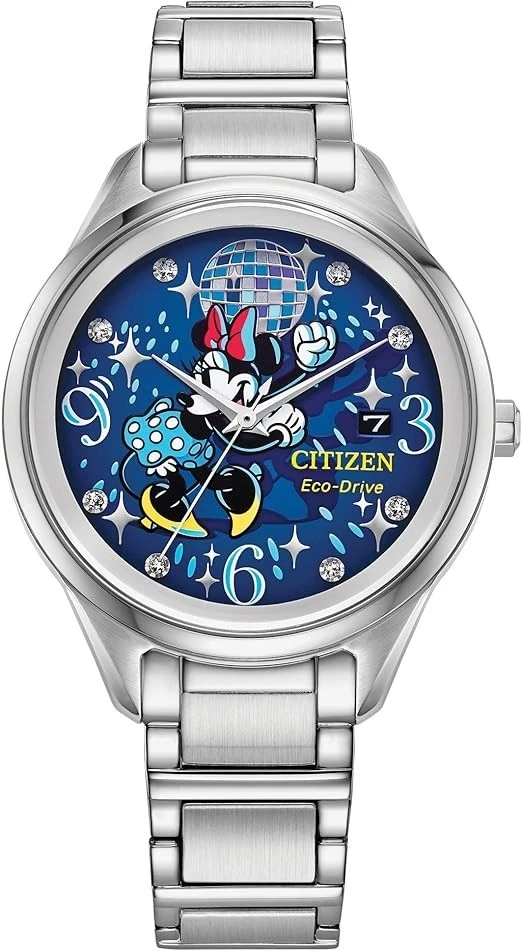 Citizen Women's Minnie Mouse Date Eco-Drive Silver Watch 37MM FE6106-52W